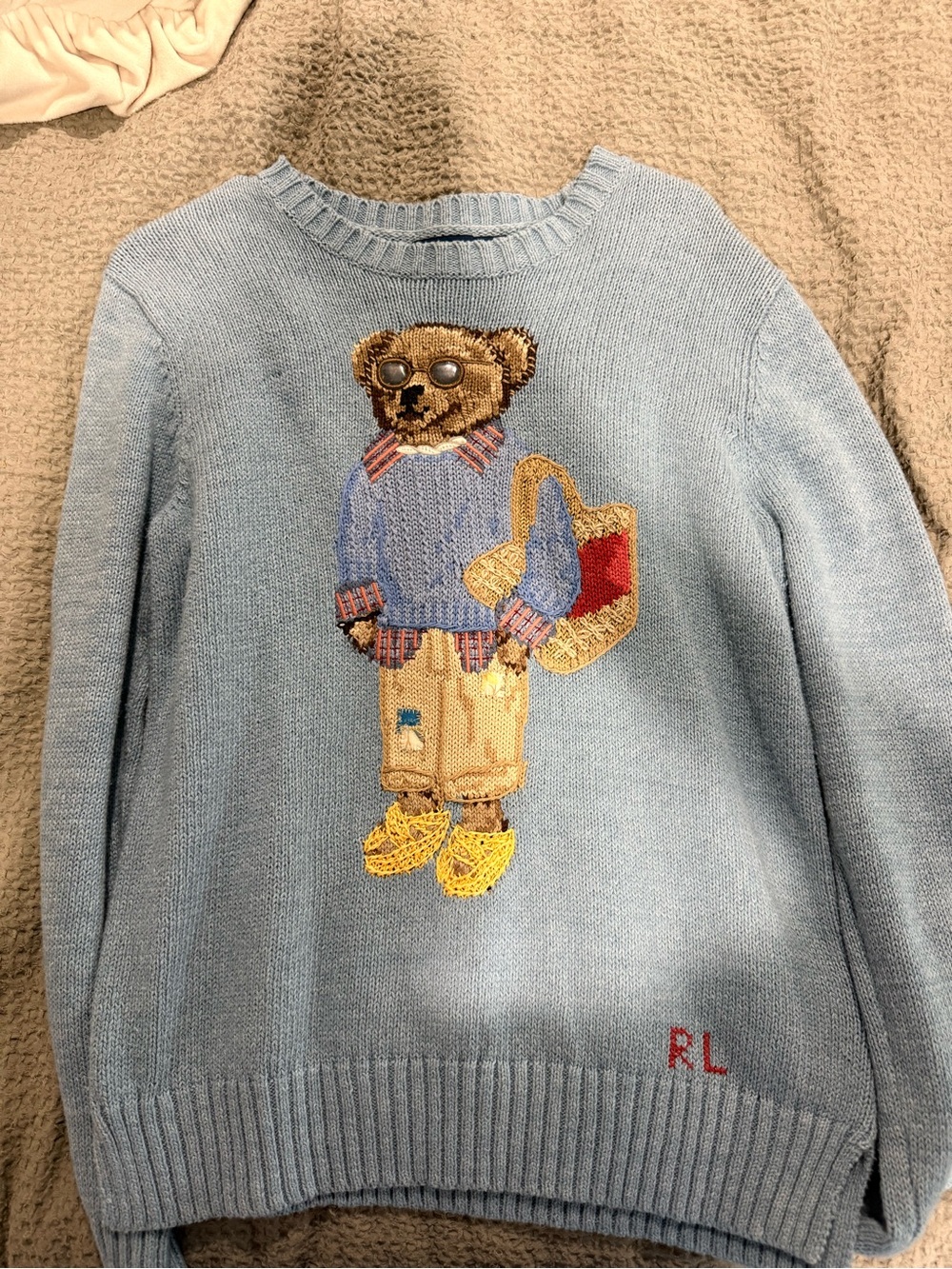 Ralph Lauren Light Blue Crewneck Sweater with Polo Bear - Picture 1 of 3
